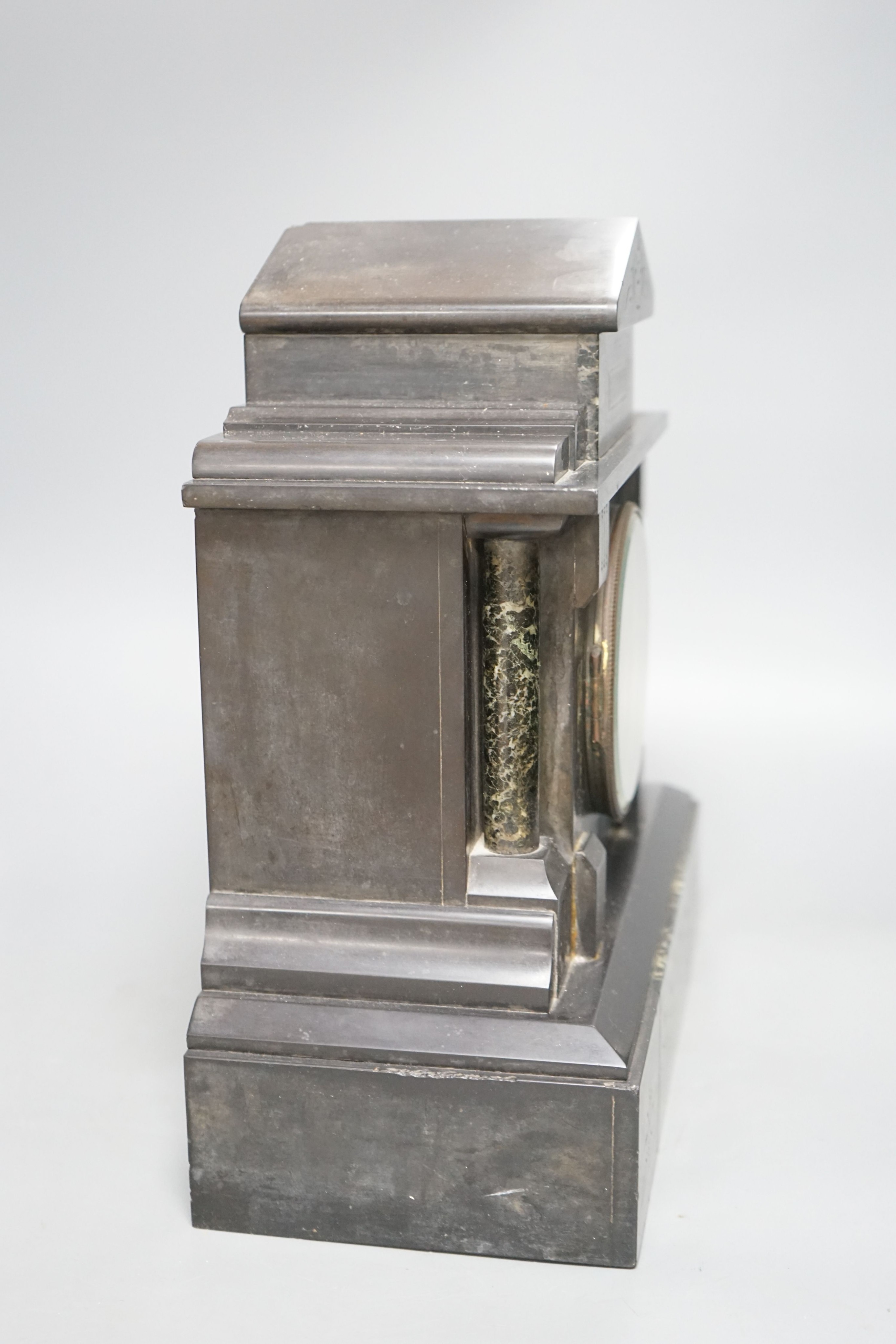 A Victorian slate mantel clock 33 cm high